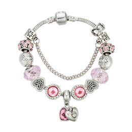 Wholesale- fashion brand beads bracelet Drops oil DIY Peach heart pink wonderful beads bracelet for women charm jewelry