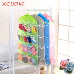 Wholesale- 16 Pockets Polyester Hanging Storage Bag Door Wall Mounted Hanging Storage Organiser Underwear Sock Cosmetic Storage Bag Pouch