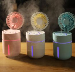 High Quality New Air Humidifier with Mini Fan 2000mA Battery 400ML USB Aroma Essential Oil Diffuser 7 Color Night Light Portable Table Fans