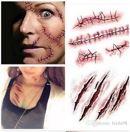 Halloween Zombie Scars Tattoos With Fake Scab Bloody Makeup Halloween Decoration Wound Scary Blood Injury Sticker 50pcs/lot G784