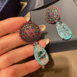 Fashion-925 Sterling Earrings Women Fashion Jewellery Shinning Crystal Drop Water Earings Bohemian Earrings Jewelry Hot Sale