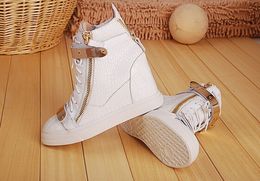 Hot Sale- Women Casual Wedges Platform High Top Sneakers White /black Stone Pattern Within the higher Shoes Double iron Zipper Lace up Boots