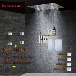 Concealed Shower Panel with wire shelving and towel rack Massage Jets Thermostatic Mixer Valve Luxury Large Overhead Shower Head KF5203