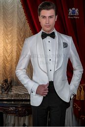 Ivory Groom Tuxedos Shawl Lapel Groomsman Wedding 2 Piece Suit Fashion Men Prom Party Jacket Blazer(Jacket+Pants+Tie+Girdle) 2588