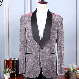 New Men Suit One Pieces Shiny Gradually Changing Colour Sequin Mens Suit Shawl Lapel Tuxedo for Wedding Party Groom