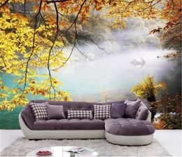 American Vintage Wallpaper HD Dreamy Yellow Leaves Autumn Landscape Illustration Indoor TV Background Wall Decoration Mural Wallpaper