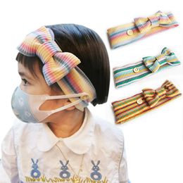 Cotton Headbands for Kids Bow Knotted Mask Buttons Headband Child Sport Fitness Sweatband Elastic Hair Bands for Girls