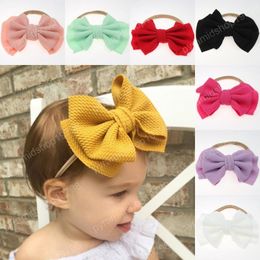 Baby Girls Nylon Elastic Headbands Newborn Hair Accessories Soft Flower Leather Bow Hairband for Infant Toddler kids Birthday Gift