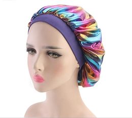 Muslim Women Wide Stretch Silk Satin Breathable Bandana Night Sleeping Turban Hat headwrap Bonnet chemo cap Hair Accessories GD255