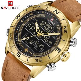 Uhren Naviforce Top Brand Leder Sport Armband Watch Männer wasserdichte Militärquarz Digitaluhr Relogio Masculino