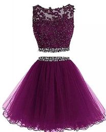 Two Pieces Short Prom Homecoming Dresses 2021 A Line Tulle Beaded Crystals Appliques Graduation Cocktail Party Gown QC1303