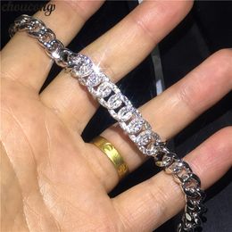 Fashion Hiphop bracelets Micro pave 5A cz Silver Colors Chain Party Wedding bracelet for women Men Shine Jewelry Gift