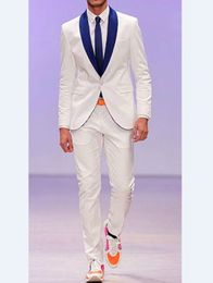Fashionable Groomsmen Shawl Blue Lapel Groom Tuxedos Beige Men Suits Wedding/Prom/Dinner Best Man Blazer ( Jacket+Pants+Tie) B562