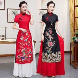 Ethnic Clothing Vietnam Woman Ao Dai Elegant Phoenix Chinese Style Cheongsam Vintage Festival Wedding Evening Qipao Dress Traditional Plus