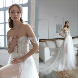 2020 Sexy Wedding Dresses A Line Lace Off The Shoulder Bridal Wedding Dress Sweep Train Beaded Wedding Gowns