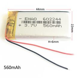 model 602244 3.7V 560mAh Lithium Polymer Li-Po Rechargeable li ion Battery For Mp3 MP4 MP5 GPS PSP Vedio Game toys