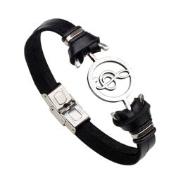 Charm Bracelets 2021 22cm Long Retro Fashion Men's Bracelet Music Notes Stainless Steel Leather For Men1261s