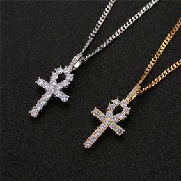 Hip Hop Iced Out Anha Cross Necklace Pendant with CZ Diamond Tennis Necklace for Men Women