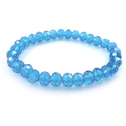 Lake Blue 8mm Faceted Crystal Beaded Bracelet For Women Simple Style Stretchy Bracelets 20pcs/lot Wholesale