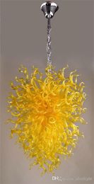 Yellow Blown Glass Chandeliers Long Chain Art Design Murano Style Glass Chandelier Light for Livingroom Decoration