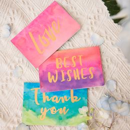 1 pcs Hot gold birthday greeting card watercolor folding Gift card message with envelope Christmas New Year blessing