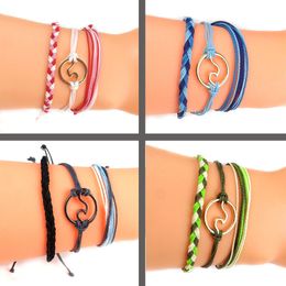 3 PCS Set New Fashion Handmade Rope Woven Sea Wave Vsco Girl Friendship Bracelets Colorful Boho Adjustable Wristband Jewelry for Women Girls