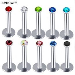 JUNLOWPY Stainless Steel Internally Thread Crystal Labret Rings Mix 6/8/10mm Wholesale Body Jewellery Piercing Sexy Lip Ring Stud T200508