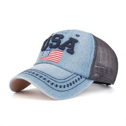High Quality Unisex Embroidery Letters USA Mesh Baseball Caps Flag Hat Snapback Gorras Men Women Net Cap Casquette Sunshade Hat