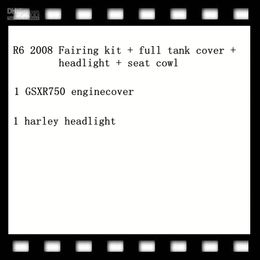 1 conjunto R6 2008 Kit de Fairing + Tampa do Tanque Completo + Farol + Assento Coberante, 1 PCS GSXR750 Enginecover, 1 PCS Farol