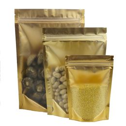 100pcs/lot Carrot Powder Bags, 14X20CM Stand Up Front Matte Transparent Aluminium Foil ZipLock Bag Inner Golden Snacks Packaging Zip Pouch