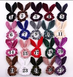 Women Girls Velvet Bunny Ears Elastic Hair rope Hair Ties Accessories Ponytail Rabbit ears Headband Children Scrunchy Hairbands 50pcs FJ3363