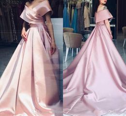Elegant A Line Pink Long Off Shoulder V Neck Pleats Floor Length Formal Evening Dresses Robes De Soire Kaftan Vestidos