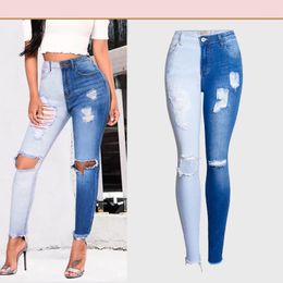 Europe and the United States spring jeans pants female elastic Slim stitching Colour pencil women plus size