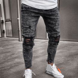 FeiTong Jeans Men Top Men Clothes Skinny Stretch Denim Pants Distressed Ripped Freyed Slim Fit Jeans Trousers Of Male