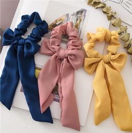 INS Summer Chiffon Hair Scrunchies Bow Women Accessories Hair Bands Ties Scrunchie Ponytail Holder Rubber Rope Decoration Big Long Bow