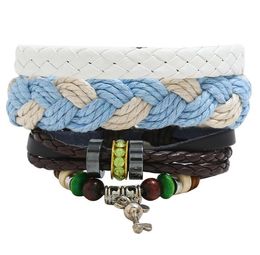 2020 Hot sale 100% genuine leather bracelet DIY key crystal wax rope Beading Men's Combination suit Bracelet 3styles/1set