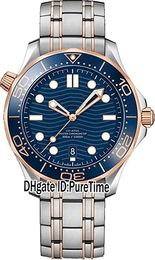 New Diver 300M 210.20.42.20.03.002 Miyota 8215 Automatic A8800 Mens Watch Two Tone Rose Gold Blue Texture Dial SS Bracelet Puretime I03d4