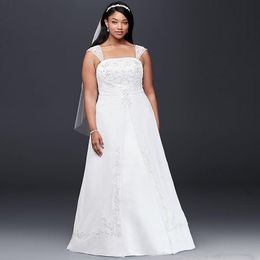 Customise A Line Wedding Dresses Satin Lace Beaded Capless Bridal Gowns Plus Size Wedding Gowns Custom Made