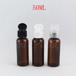 50ML Brown Plastic Bottle Flip Top Cap , 50CC Lotion / Shampoo Travel Packaging Bottle , Empty Cosmetic Container ( 50 PC/Lot )