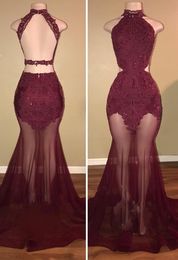 Sexy See Though Skirt Black Evening Gowns Mermaid High Neck Lace Beaded Cutaway Side Red Carpet Dress Special Occasion For Women Prom Dress