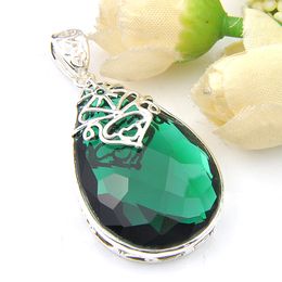 Luckyshine Handmade 6 Pieces Real Huge Water Drop Fire Green Quartz Pendants 925 Sterling Silver Plated Lovers 1.58inch Pendants Jewellery