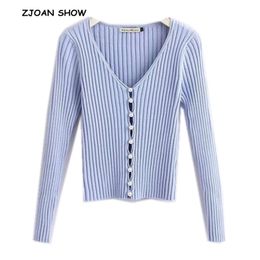 2019 Spring New Stylish Knitting Single Breasted Pearl Cardigan Sweater Woman Deep V-neck Long Sleeve Jumper Kleding Jerseis S19802