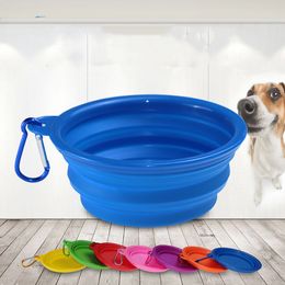 Pet Supplies 350ml silicone pet folding bowl retractable tableware bowl portable outdoor dog drinking dish bowl clasp T3I5617