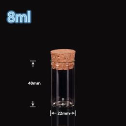 22*40mm 8ml Mini Glass Vials Jars Packaging Bottles Test Tube With Cork Stopper Empty Glass Transparent Clear Bottles 200pcs