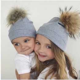 New Children'S Dot Fashion Knit Cotton Hat Baby Scorpion Fox Fur Ball Hat Autumn And Children'S Knit Hat Winter New Products