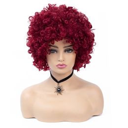 Short Wig Afro Kinky Curly Synthetic Wigs for Women Mixed Wine Red Cosplay African Hairstyles Wigs