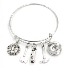 Wholesale 18mm Snap Jewellery Expandable Bangle Bracelet Fire Dept Firefighter Charm Bracelets Fashion Women Bracelet