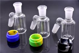 HIGH QUALITY Mini Glass Ash catcher for dab oil rig bong with Silicone Wax Oil jar 14MM 18mm joint for Glass Ashcatcher Bongs dhl free