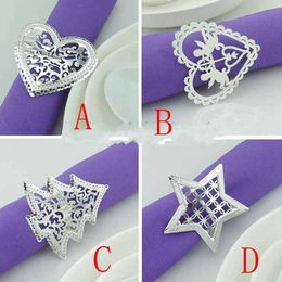 4 styles silver Napkin Rings wedding napkin holder Wedding favors decoration Supplies pierced star shaped metal ring for napkin table dinner