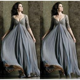 Elegant Maternity Evening Dresses Plus Size V Neck A Line Full Length Half Sleeve Prom Dresses Mother of the Bride Gowns